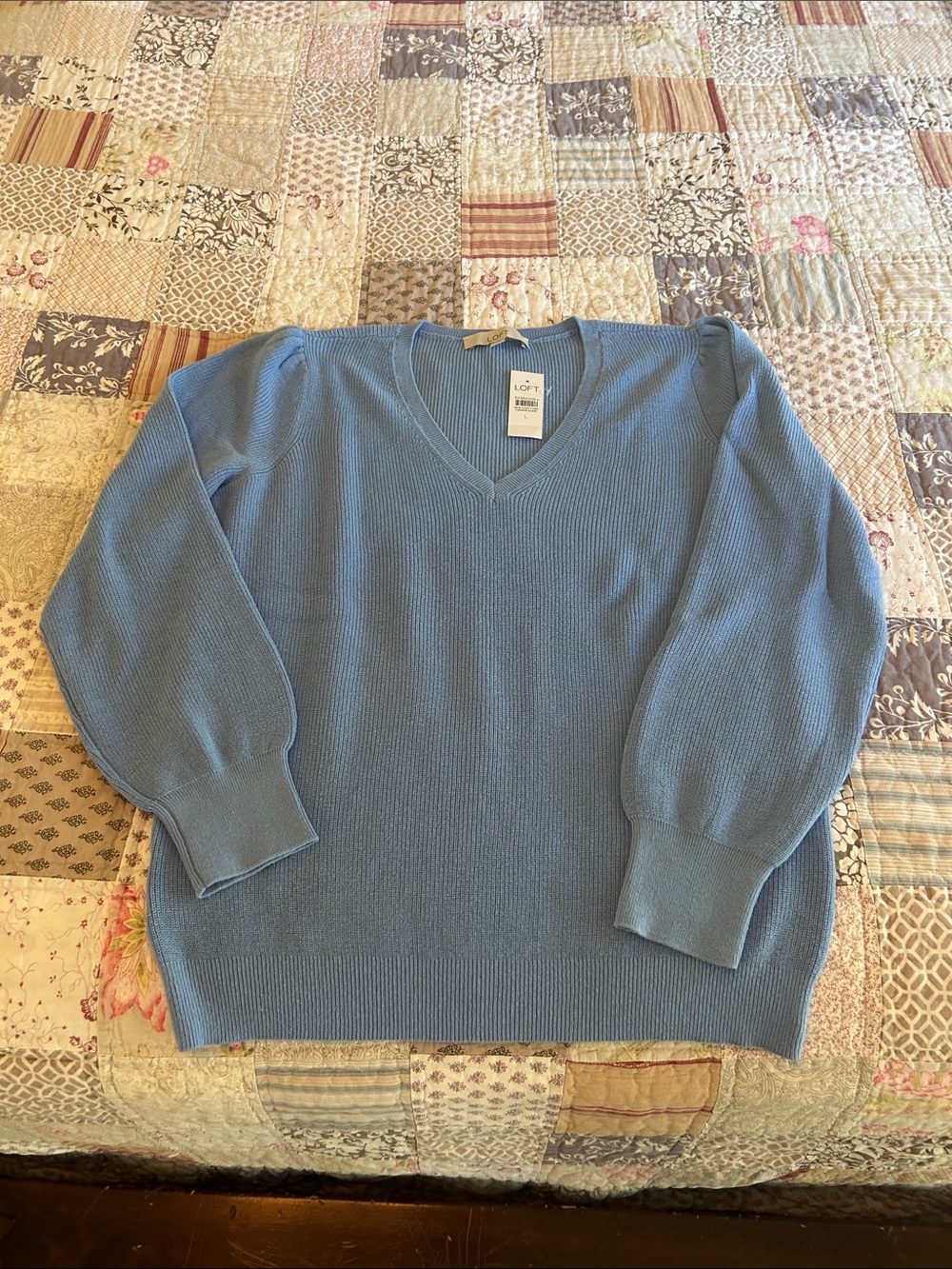 Loft Women's 100% Cotton V-Neck Blue Sweater